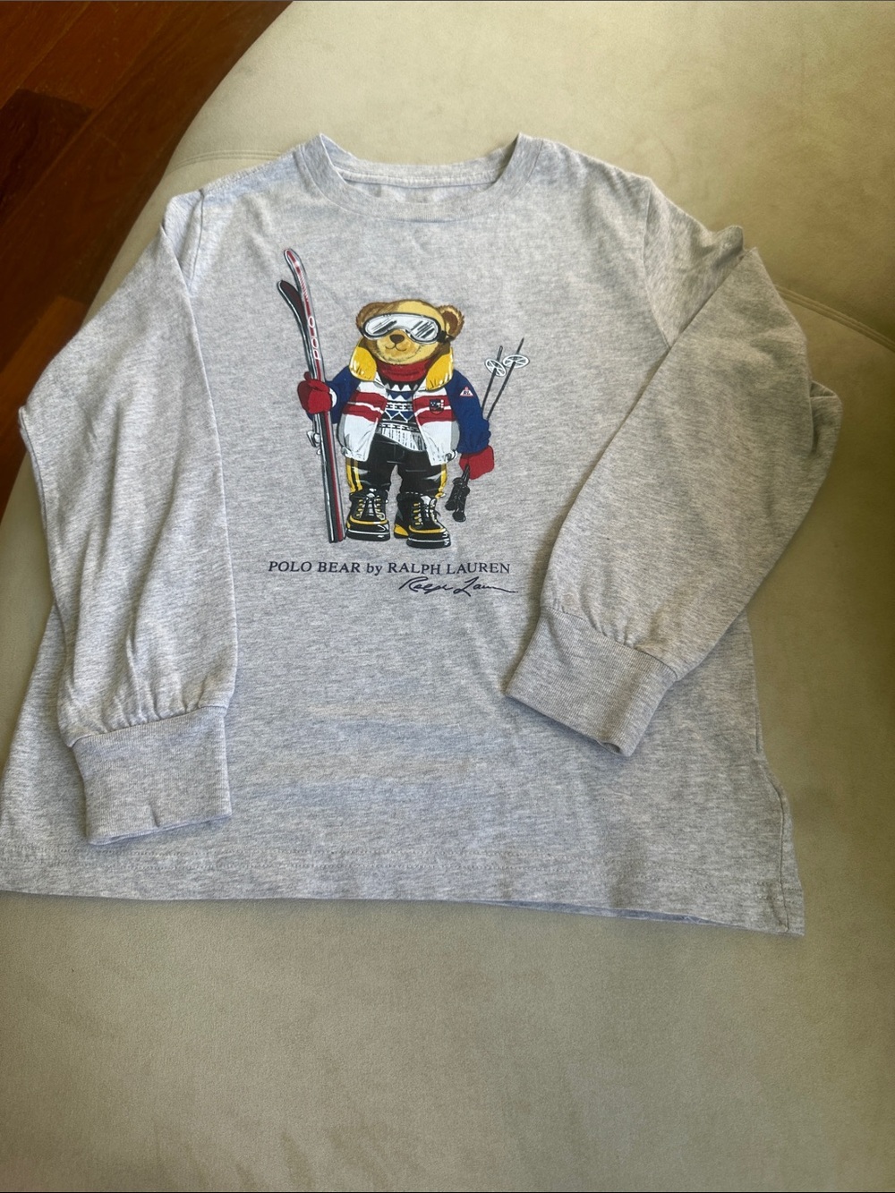 Ralph Lauren Kids Light Gray Polo Bear Ski Long Sleeve Tee